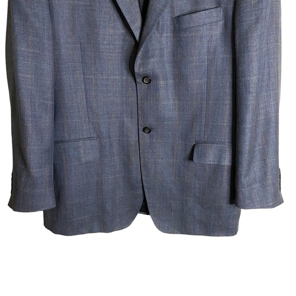 Joseph & Feiss Men's Blue Plaid Notch Lapel Wool Blazer - Picture 3 of 10
